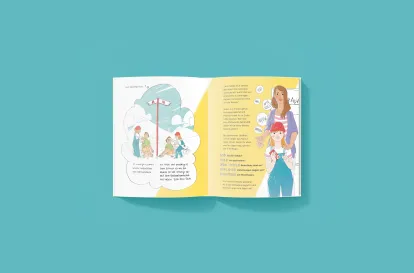 Eine Musterseite des JRK-Bayern Kinderbuchs "Loni lernt helfen"