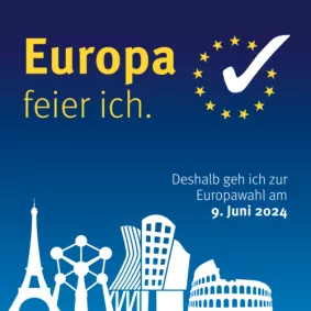 Das Bild zeigt das Kampagenbild der Europawahl-Kampagne "Europa feier ich." des Bayerischen Jugendrings.