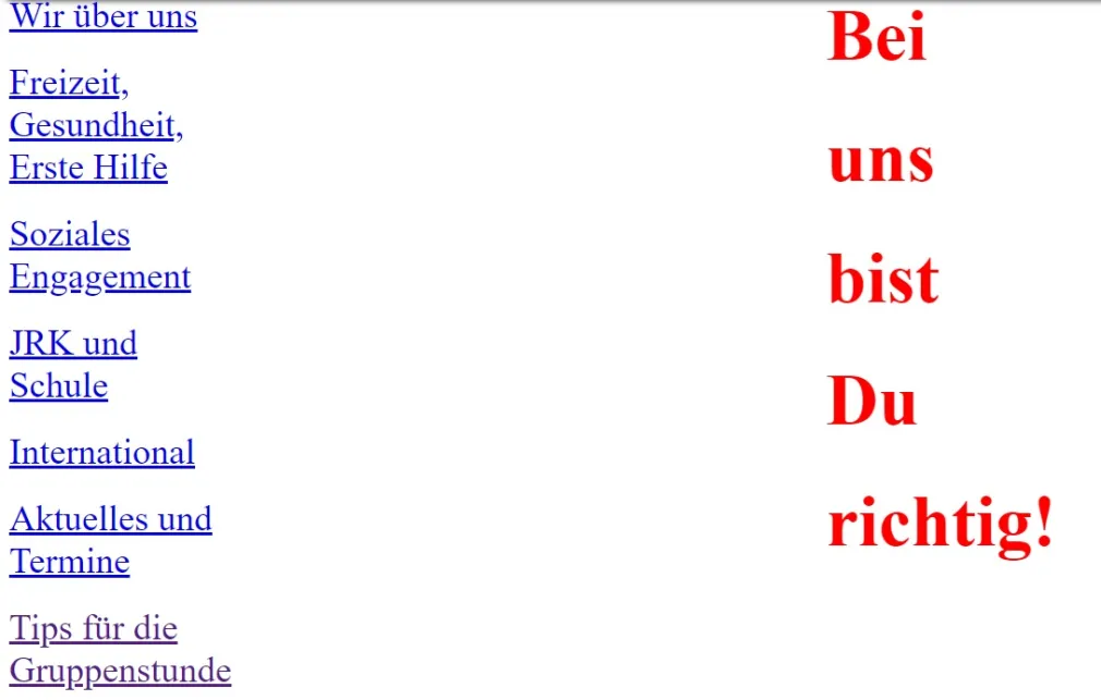 Screenshot der ersten jrk-bayern-Homepage Ein Screenshot der ersten Startseite von www.jrk-bayern.de